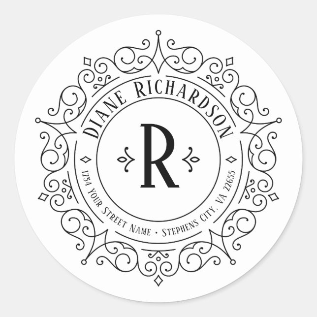Verzierte Vintage Wirbel Zirkuläre Rücksendeadress Runder Aufkleber (Vorderseite)