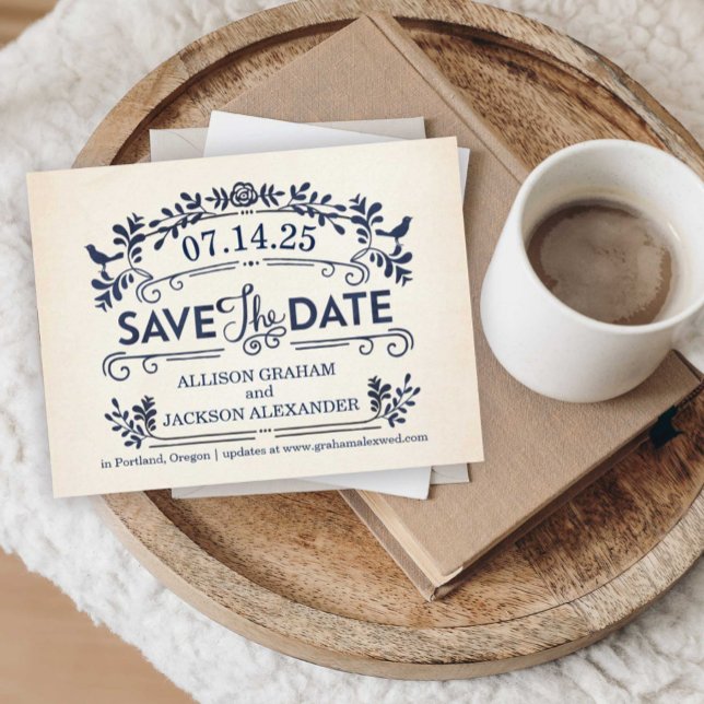 Verzierte Vögel Save the Date Postkarte (Von Creator hochgeladen)