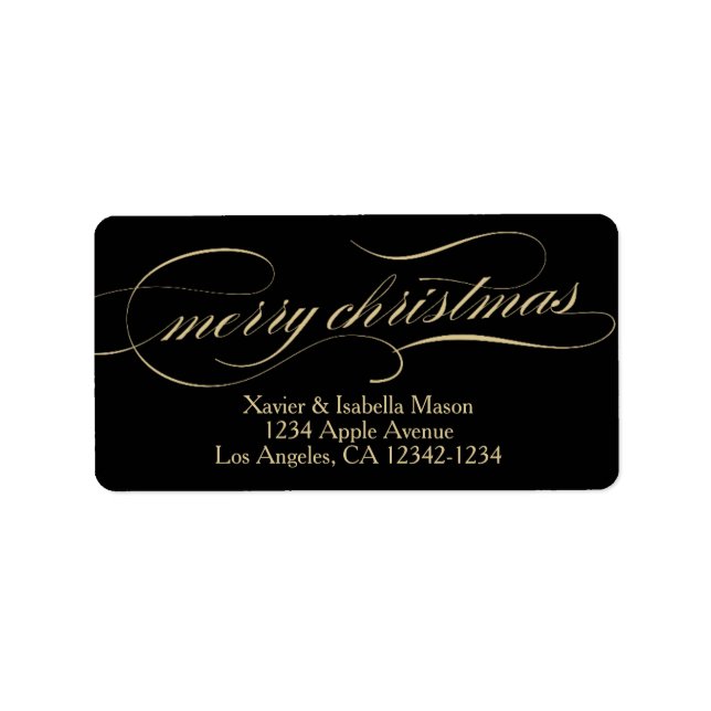 Verzierte Weihnachten | Gold/Schwarz Adressaufkleber (Vorne)