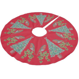 verzierte Weihnachtsbäume mit Efeu und Robinen Polyester Weihnachtsbaumdecke