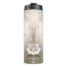 Verzierte weiße Blumenmuster Thermosbecher