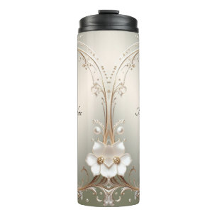 Verzierte weiße Blumenmuster Thermosbecher
