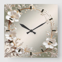 Verzierte weiße Blumenrahmen-Wanduhr