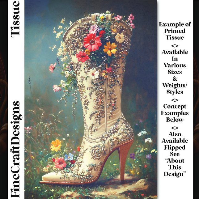 Verzierte Wildblume Cowgirl Boot DG1LF Decoupage Seidenpapier (Von Creator hochgeladen)
