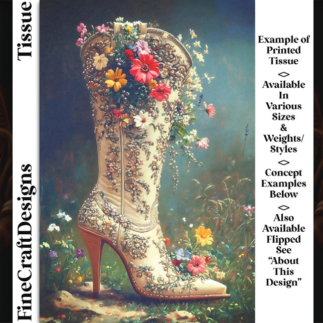 Verzierte Wildblume Cowgirl Boot DG1RF Decoupage Seidenpapier (Von Creator hochgeladen)