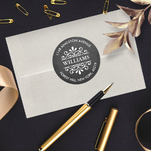 Verzierte Wirbel mit Chalkboard, benutzerdefiniert Runder Aufkleber