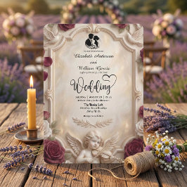 Verzierter Barock-Engel & Rose Vintage-Hochzeit Einladung