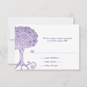 Verzierter Baum des Lebens Lila Bat Mitzvah UAWG RSVP Karte