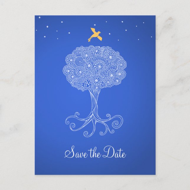 Verzierter Baum Prinzessin Blau Save the Date Ankündigungspostkarte (Vorderseite)