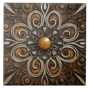 Verzierter Bildlauf mit dem Goldenen Zentrum 3 Fliese