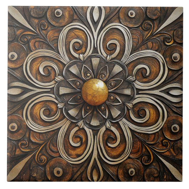 Verzierter Bildlauf mit dem Goldenen Zentrum 3 Fliese (Vorderseite)