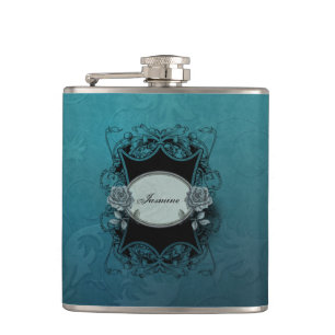 Verzierter blau eingeprägter Damast Flachmann