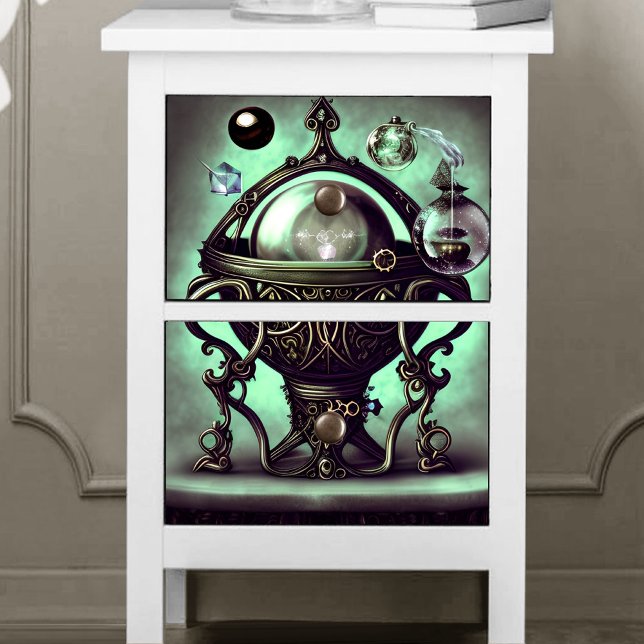 Verzierter Cauldron mit grünem Kristallball und Or Seidenpapier (Von Creator hochgeladen)