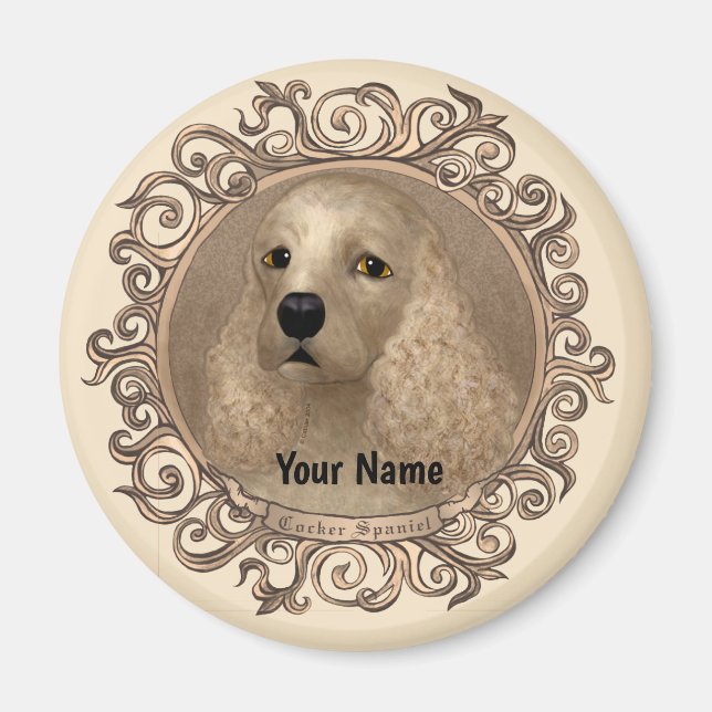 Verzierter Cocker-Spaniel-individuelle Name Magnet (Vorne)