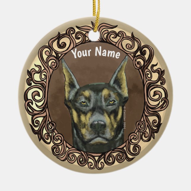 Verzierter Doberman-individuelle Name Keramik Ornament (Vorne)