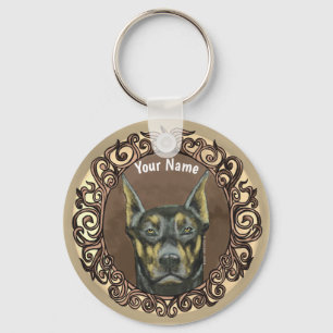 Verzierter Dobermann benutzerdefinierter Name Schlüsselanhänger
