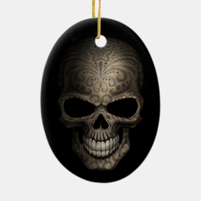 Verzierter dunkler Schädel Keramikornament (Hinten)