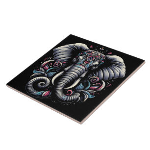 Verzierter Entwurf eines floralen Elefanten Fliese