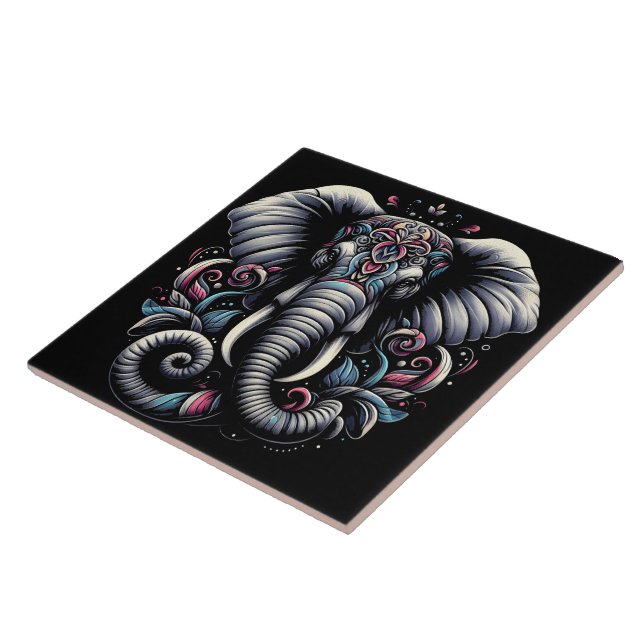 Verzierter Entwurf eines floralen Elefanten Fliese (Seite)