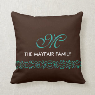 Verzierter Familien-Monogramm-Entwurf Browns Kissen
