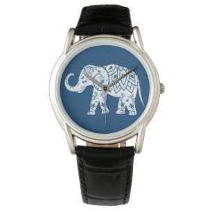 Verzierter Gemusterter Blauer Elefant Armbanduhr