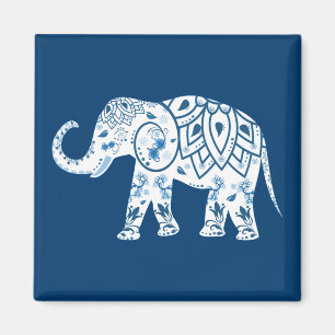 Verzierter Gemusterter Blauer Elefant Magnet