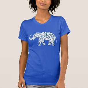 Verzierter Gemusterter Blauer Elefant T-Shirt