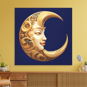 Verzierter Goldener Mond mit Blick auf die Mauer K Leinwanddruck
