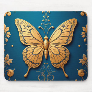 Verzierter goldener Schmetterling mit Blumenmuster Mousepad
