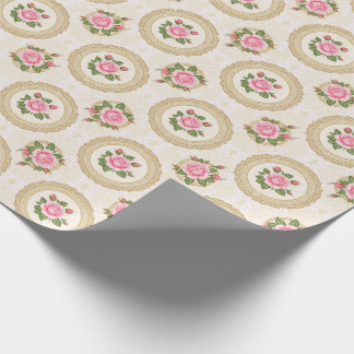 Verzierter Goldrahmen und rosa Rosen Geschenkpapier