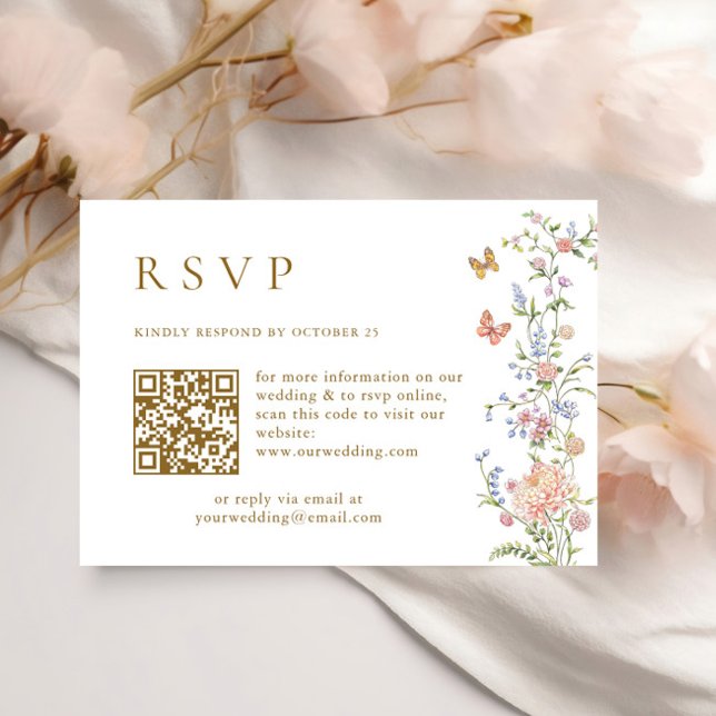 Verzierter Grace Pastel Blush Floral QR Code Hochz RSVP Karte (Von Creator hochgeladen)