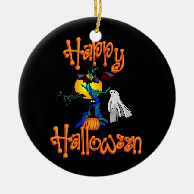 Verzierter Halloween-Weihnachtsbaumschmuck Keramik Ornament (Vorne)