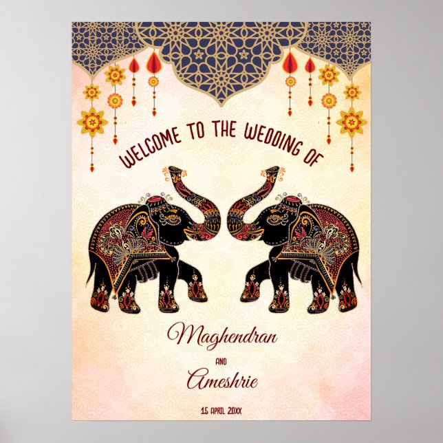 Verzierter indischer Elefant - Begrüßungszeichen Poster (Vorne)