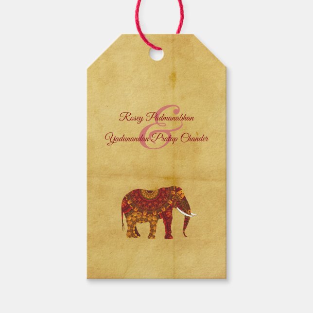 Verzierter indischer Elefant Rustikal Geschenkanhänger (Vorderseite)