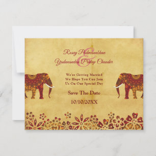 Verzierter indischer Elefant Rustikal Save the Dat Save The Date