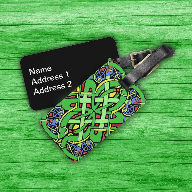 Verzierter irischer Keltenknochen Gepäckanhänger (Ornate Irish Celtic Knot multiple colours with luggage tag, personalize with your address.)