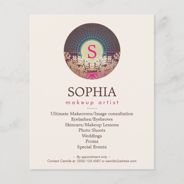 Verzierter Monogram Makeust und Haarstil Flyer (Vorne)