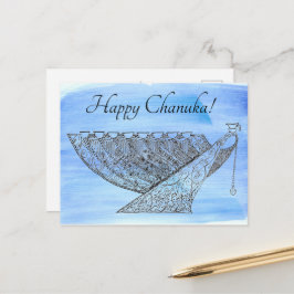 Verzierter Pen und Tinte Chanukah Menorah auf Blue Postkarte