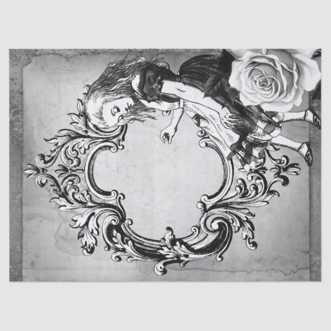 Verzierter Rahmen in Schwarzweiß-Alice im Wunderla Seidenpapier (Vorderseite)