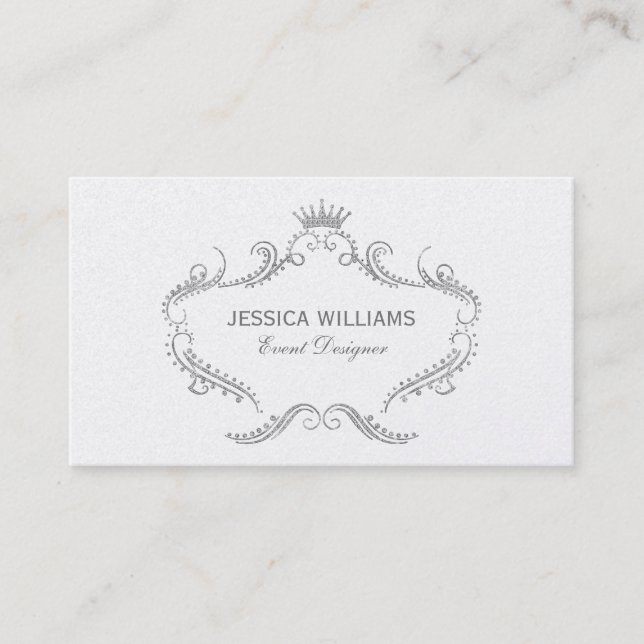 Verzierter Rahmen mit weißem Glitzer Visitenkarte (Vorderseite)