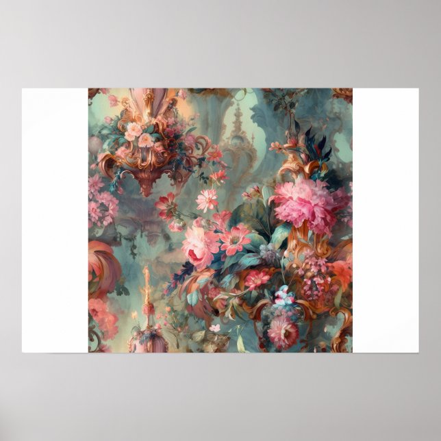 Verzierter Rokoko Zeitraum Florals Poster (Vorne)