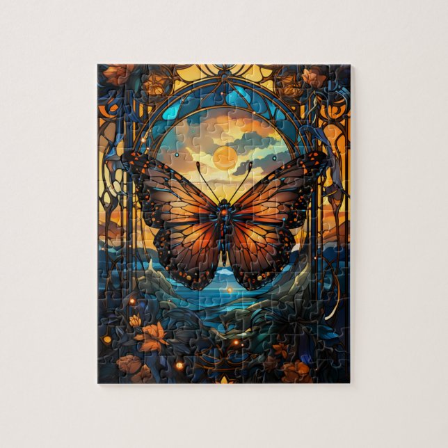 Verzierter Schmetterling im Buntglasstil Puzzle (Vertikal)