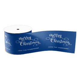 Verzierter Script Name White Blue Frohe Weihnachte Ripsband