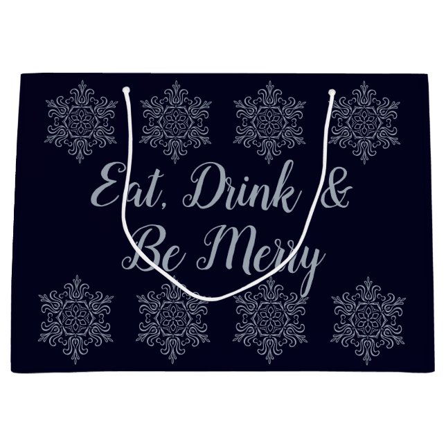 Verzierter Silberschneeflocken Große Geschenktüte (Vorderseite)