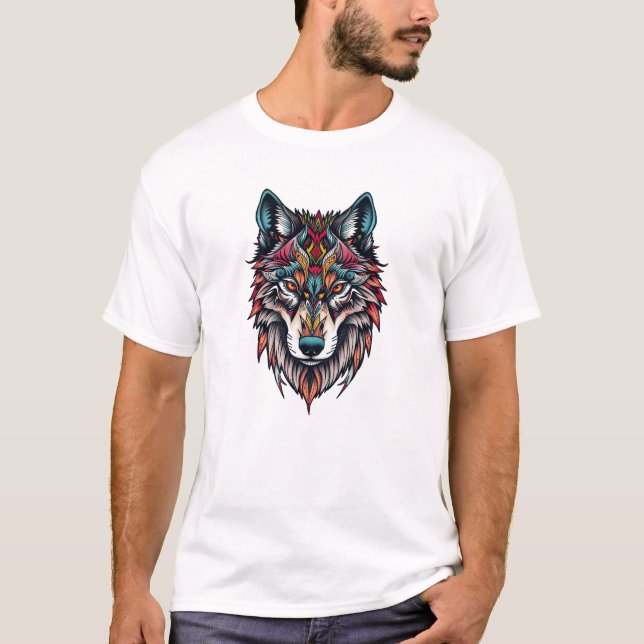 Verzierter Stammeswolf Kopf in Tattoo Style T - Sh T-Shirt (Vorderseite)