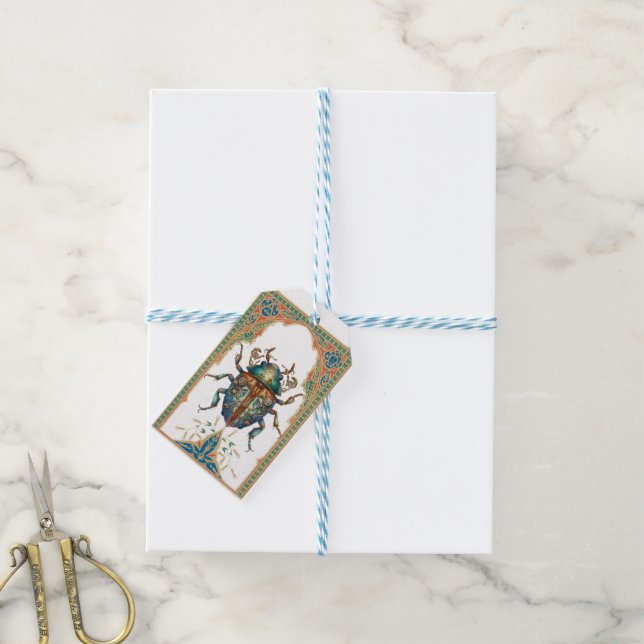 Verzierter Steampunkblau Geschenkanhänger (Mit Garn)