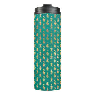 Verzierter Vintage Türkis und Gold Pfau Thermosbecher