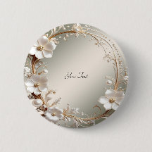 Verzierter weißer Blumenrahmen-Button