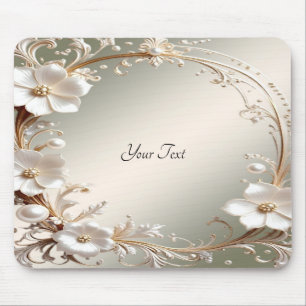 Verzierter weißer Blumenrahmen-Mauspad Mousepad