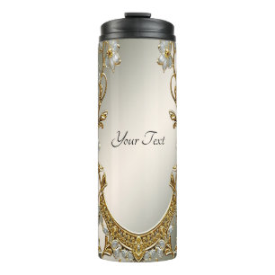 Verzierter weißer Blumenthermaltumbler Thermosbecher